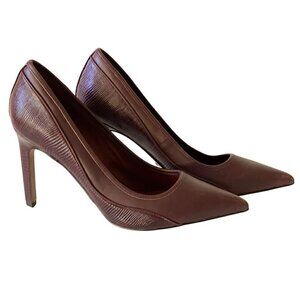 Reiss Maddy Court Pointed Heels Leather Sz EU Women 41 US 10.5 Burgundy Snake